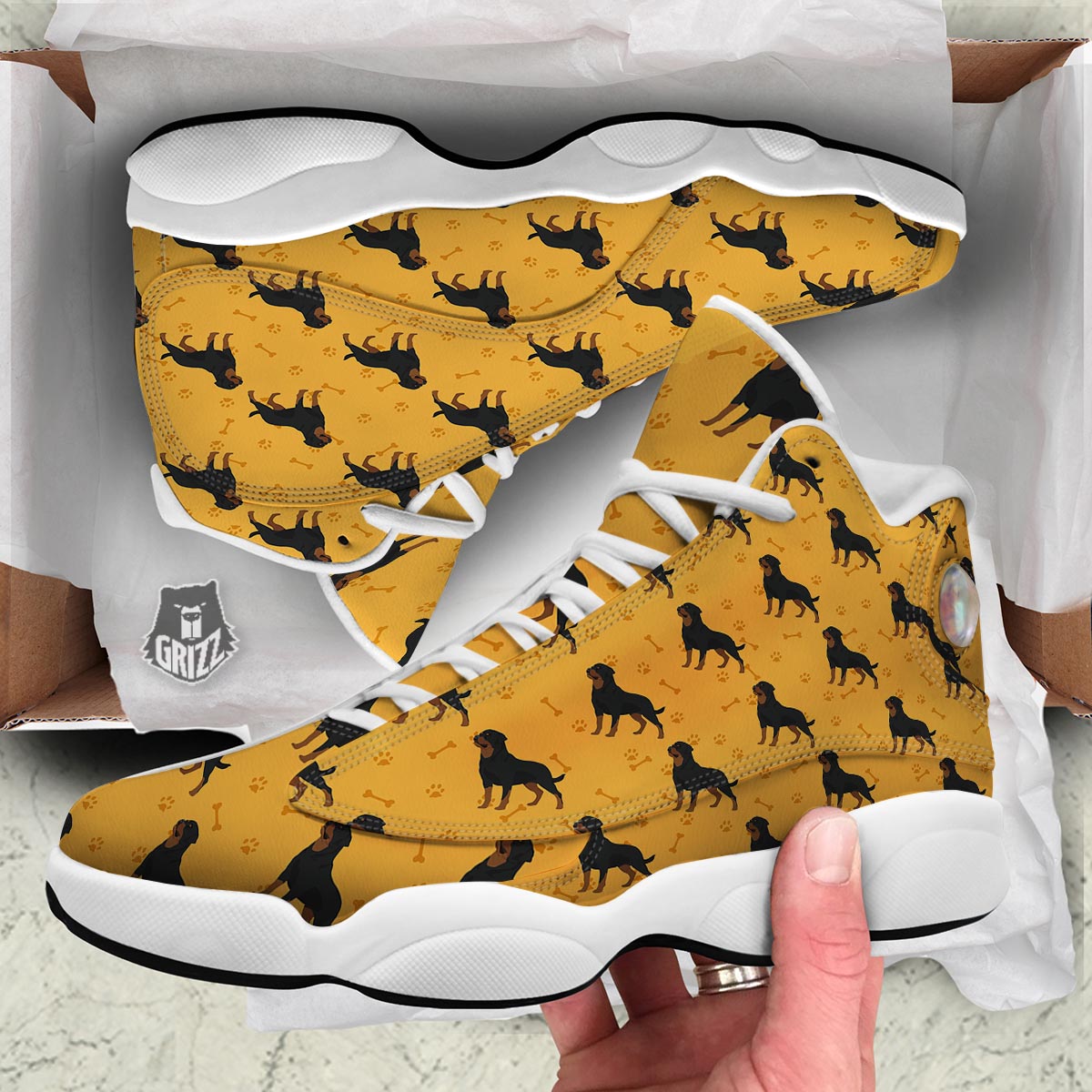 Dog Rottweiler Print Pattern White Basketball Shoes-grizzshop