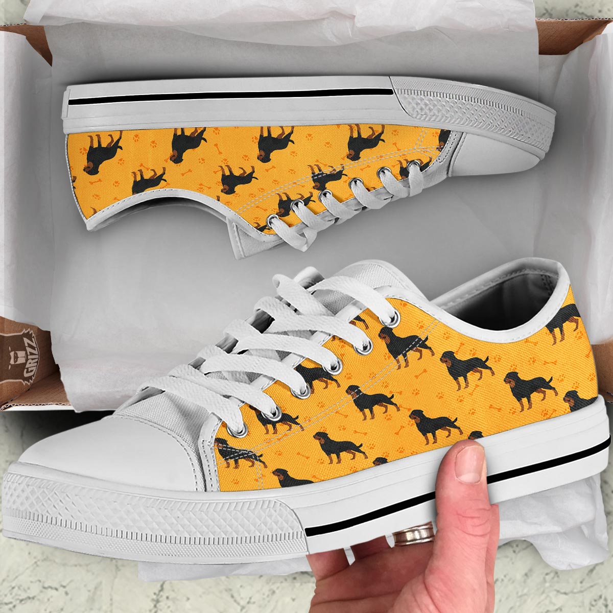 Dog Rottweiler Print Pattern White Low Top Shoes-grizzshop
