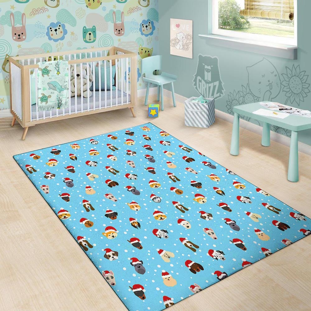 Dog Santa Print Pattern Floor Mat-grizzshop