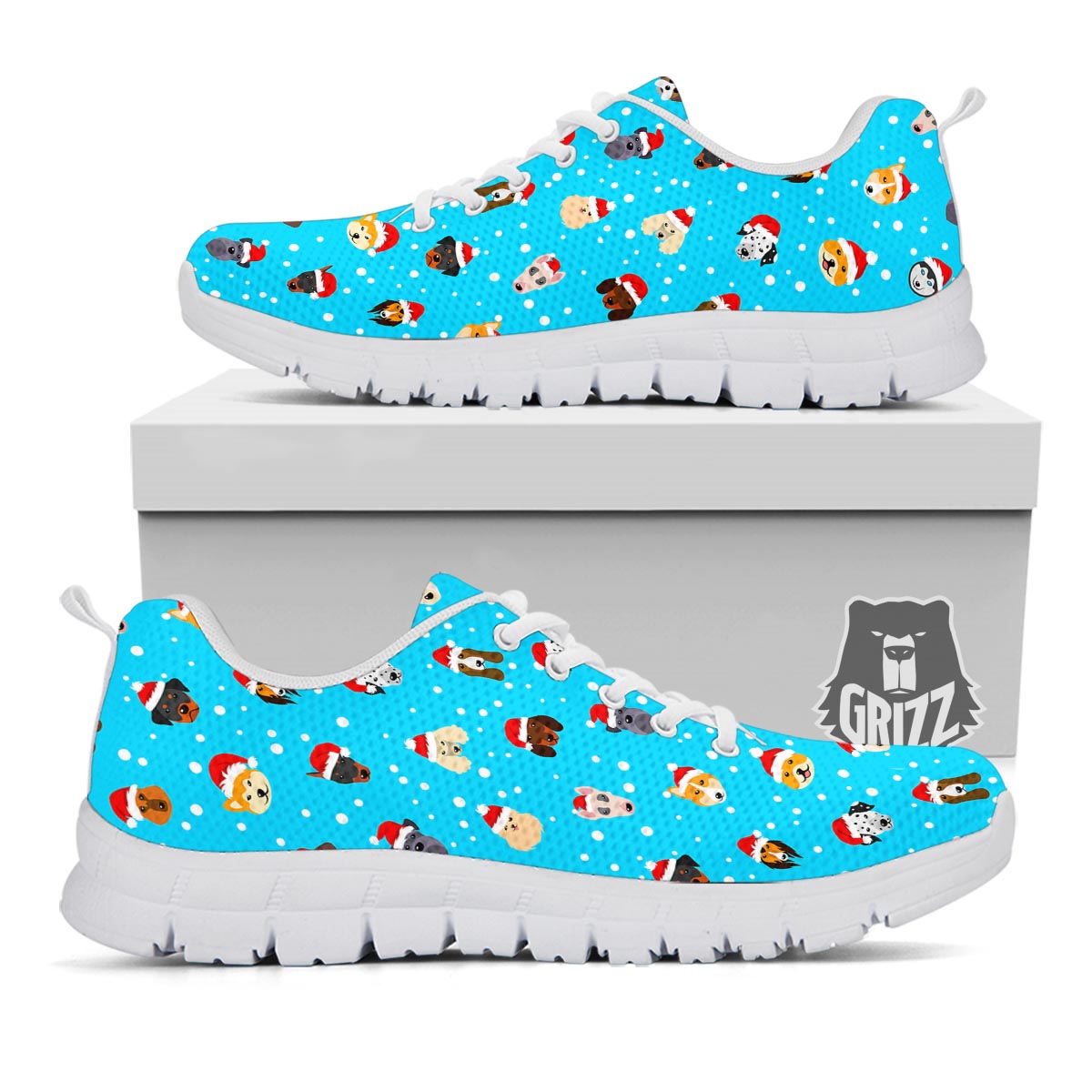 Dog Santa Print Pattern White Sneaker-grizzshop