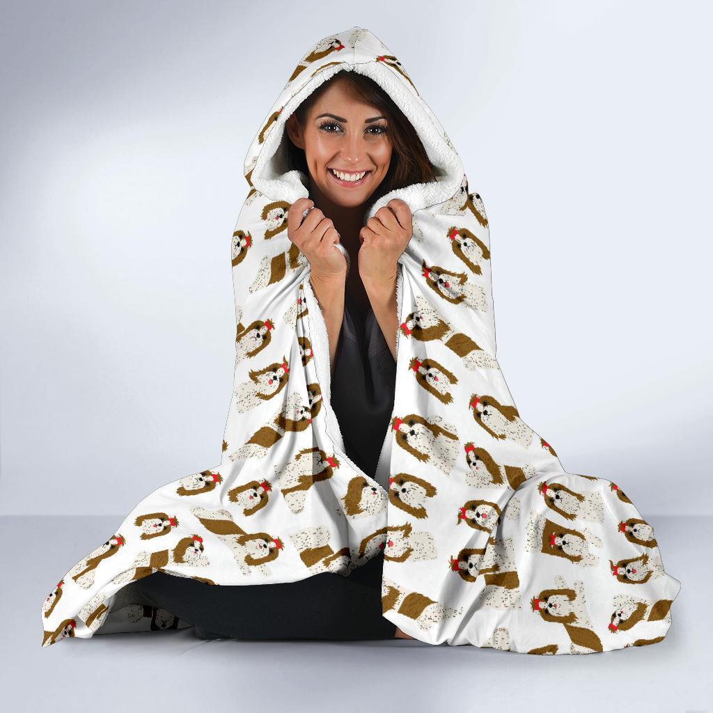 Dog Shih Tzu Pattern Print Hooded Blanket-grizzshop