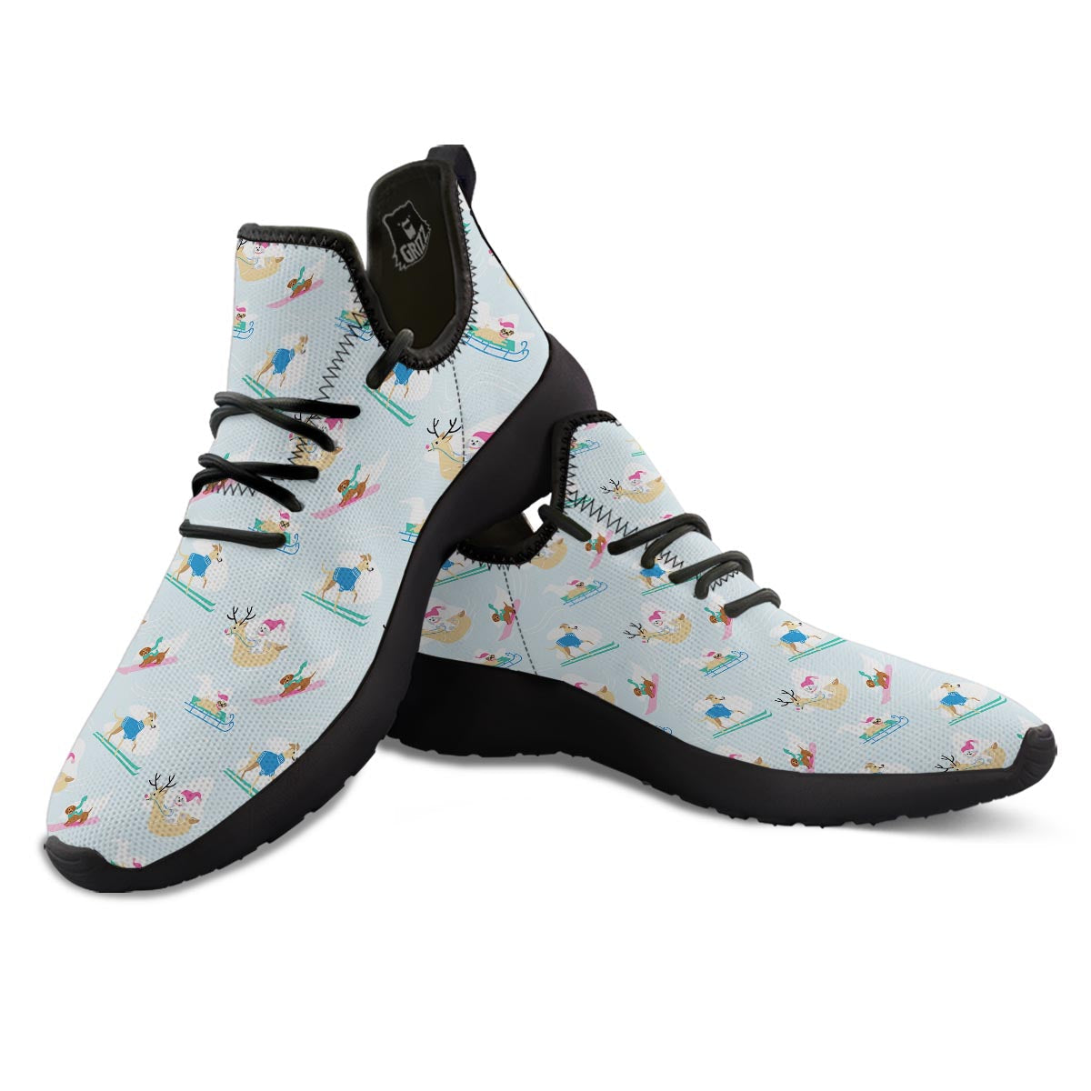 Dog Skiing Print Pattern Black Athletic Shoes-grizzshop