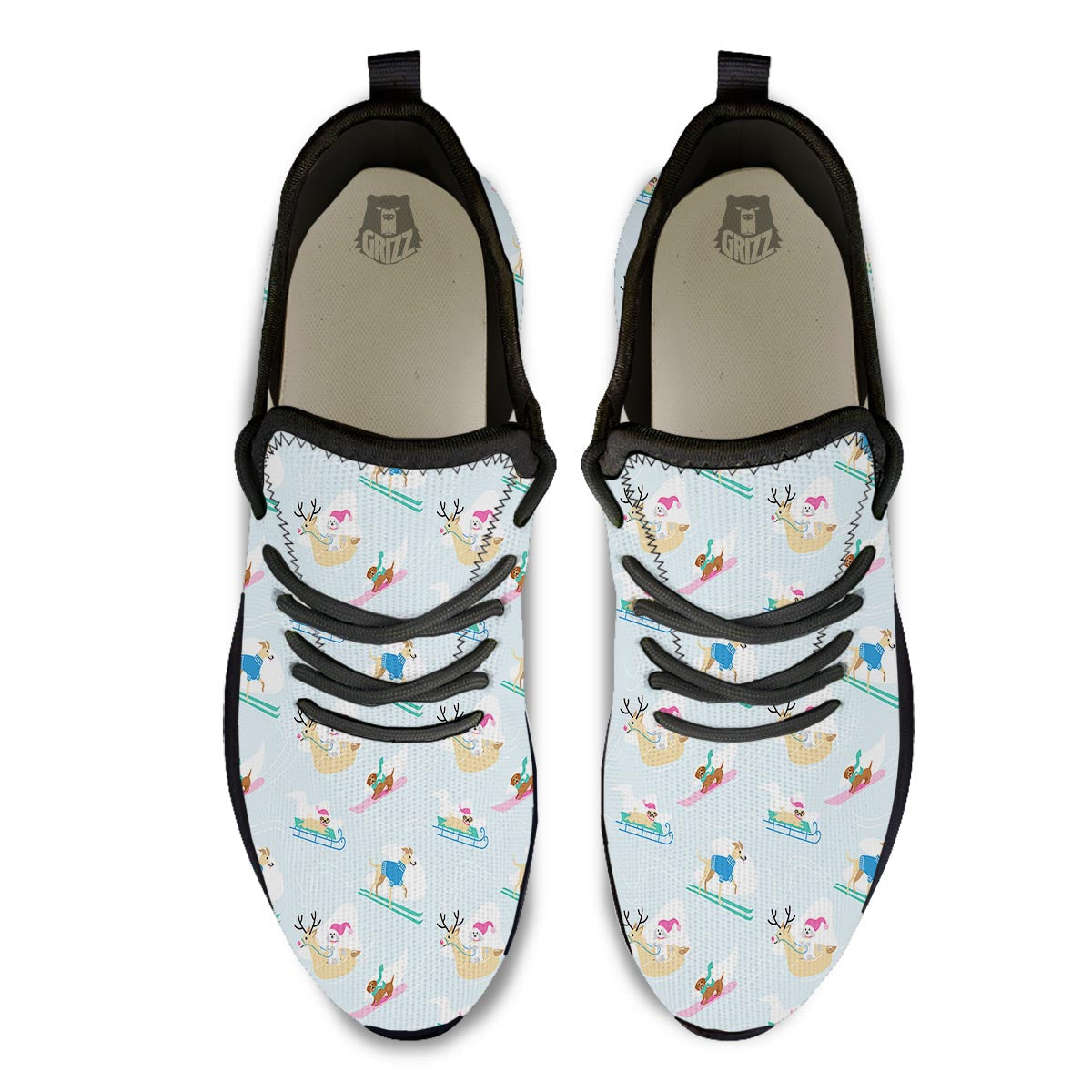 Dog Skiing Print Pattern Black Athletic Shoes-grizzshop