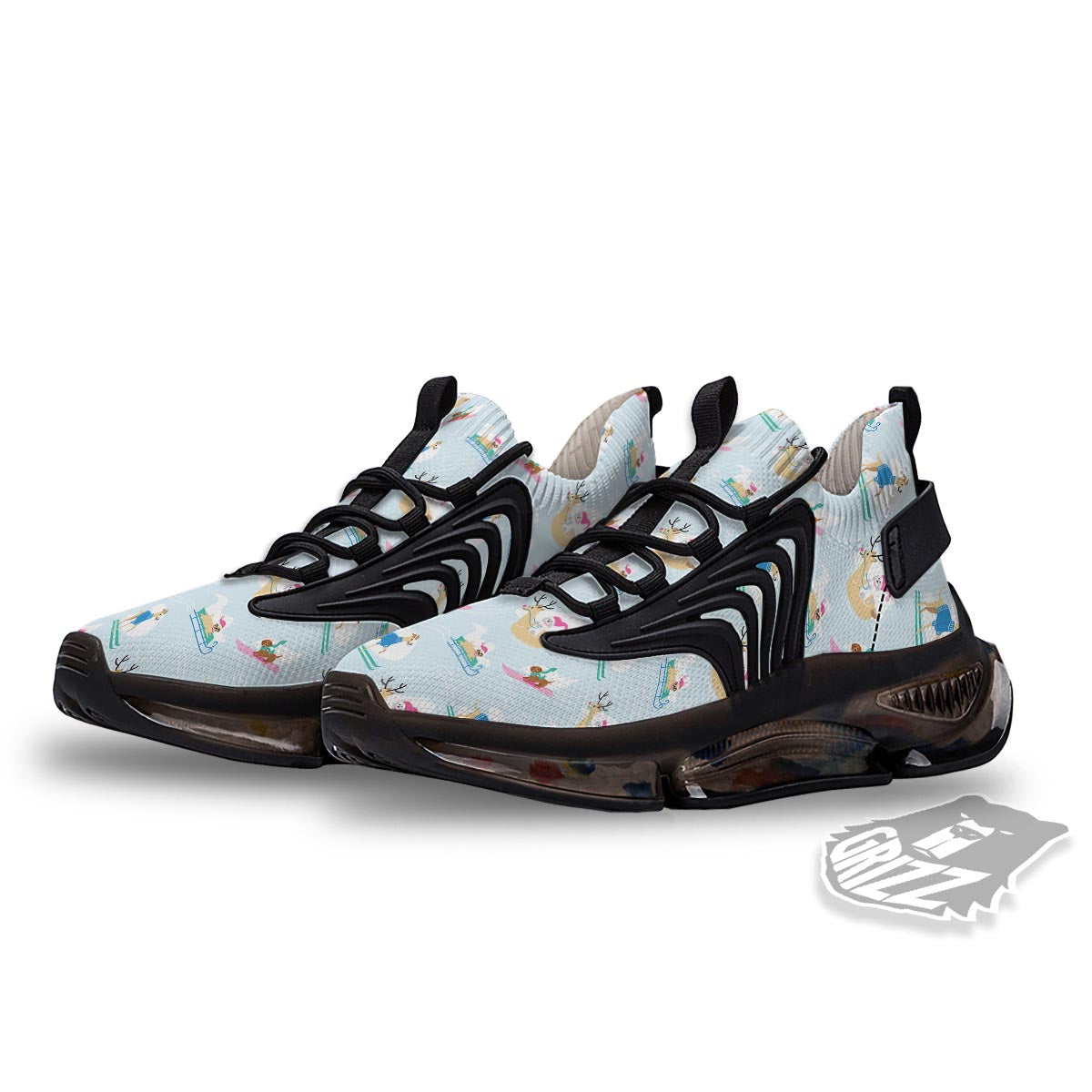 Dog Skiing Print Pattern Black Gym Shoes-grizzshop