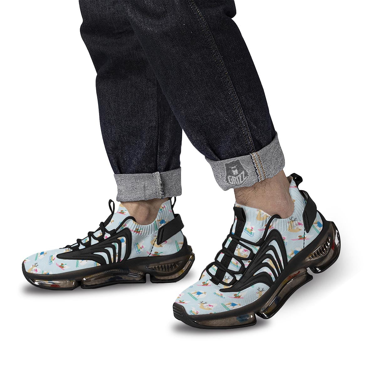 Dog Skiing Print Pattern Black Gym Shoes-grizzshop