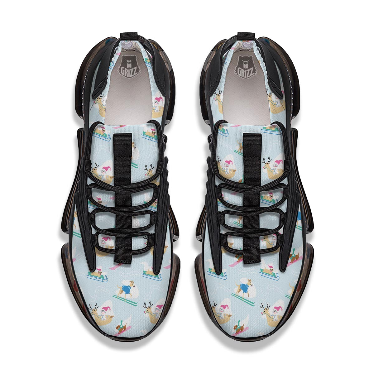 Dog Skiing Print Pattern Black Gym Shoes-grizzshop