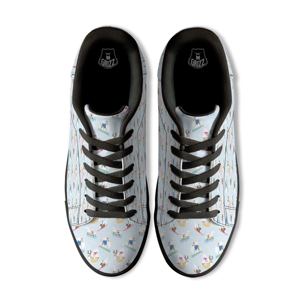 Dog Skiing Print Pattern Black Low Top Sneakers-grizzshop