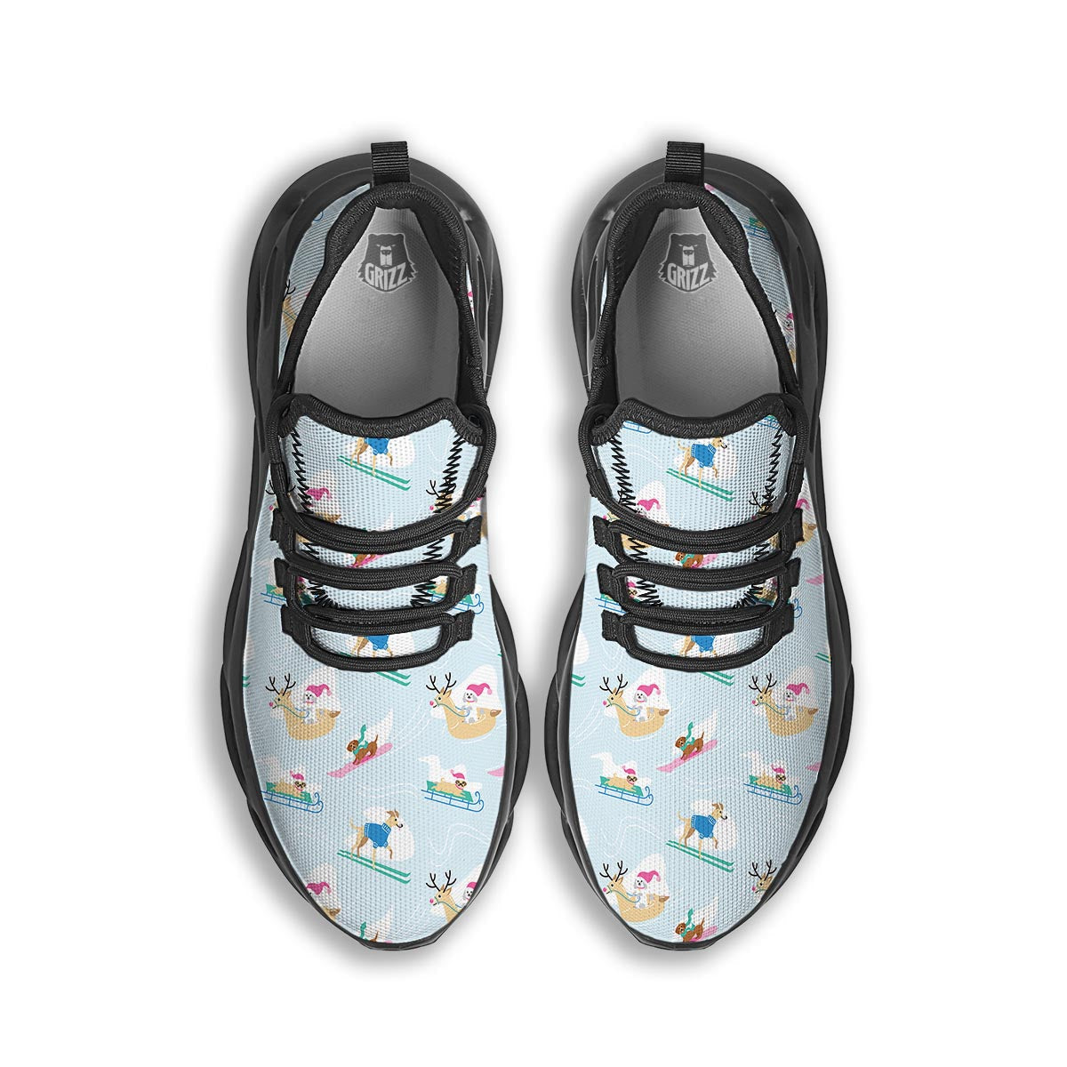 Dog Skiing Print Pattern Black Running Shoes-grizzshop