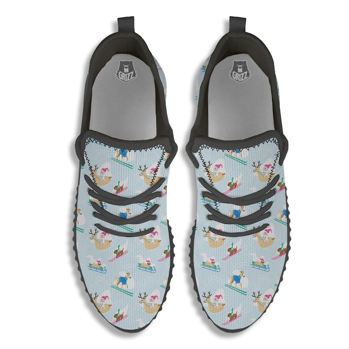 Dog Skiing Print Pattern Black Walking Shoes-grizzshop