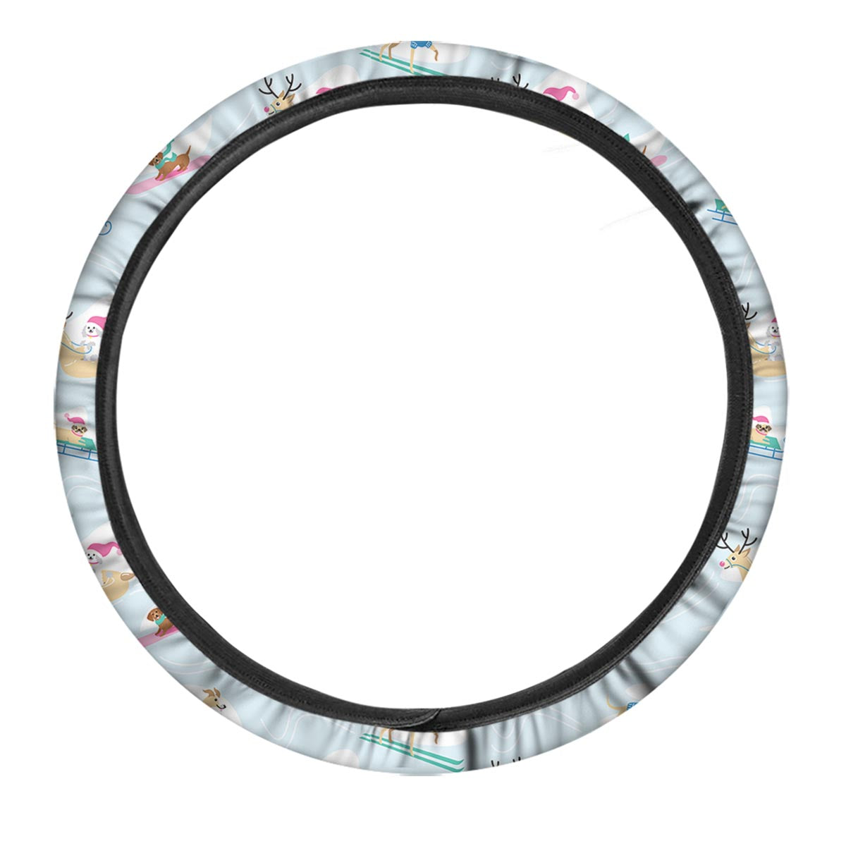 Dog Skiing Print Pattern Car Steering Wheel Cover-grizzshop