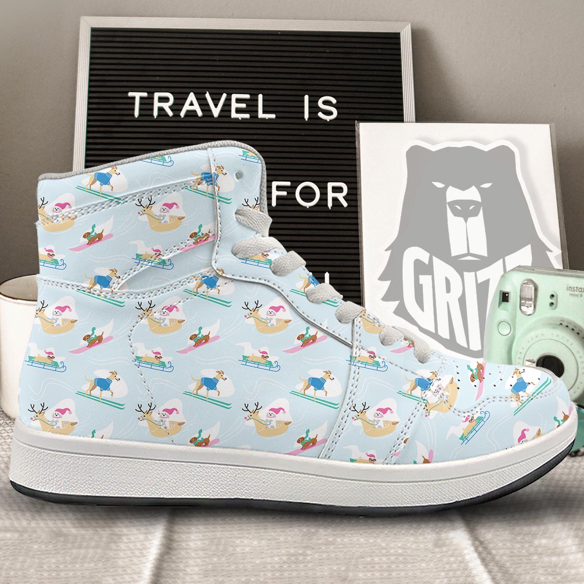 Dog Skiing Print Pattern High Top Sneakers-grizzshop