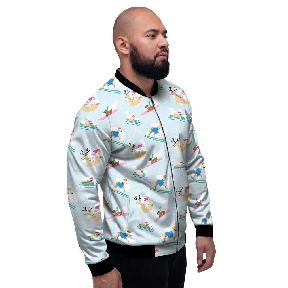 Dog Skiing Print Pattern Men's Bomber Jacket-grizzshop