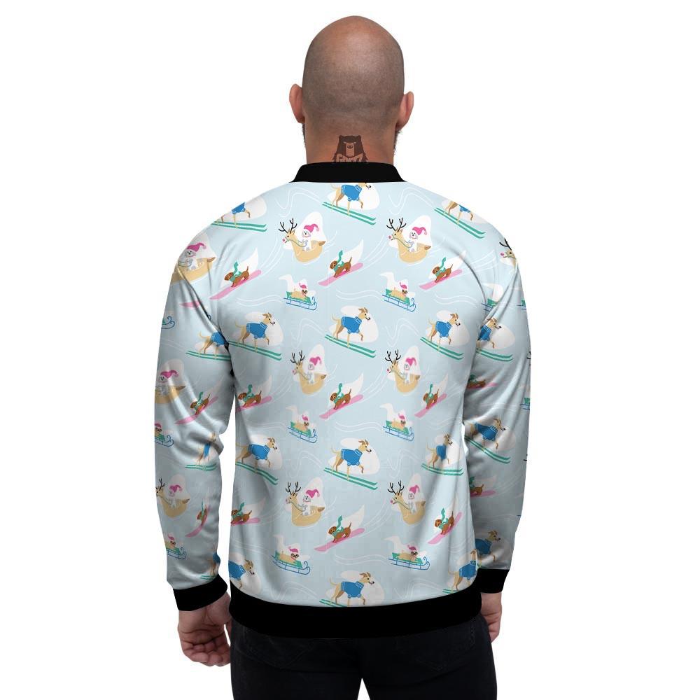 Dog Skiing Print Pattern Men's Bomber Jacket-grizzshop
