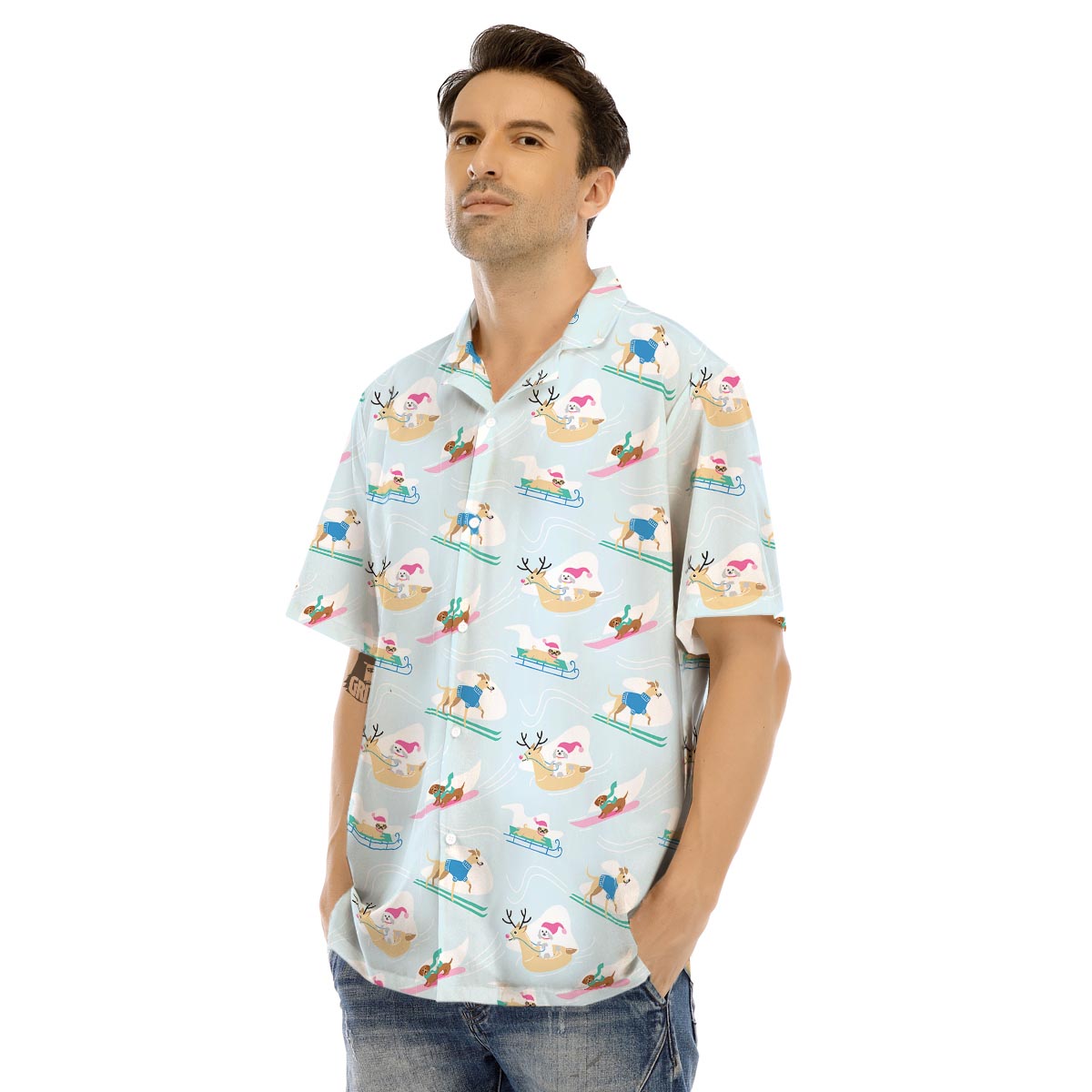 Dog Skiing Print Pattern Men's Hawaiian Shirt-grizzshop