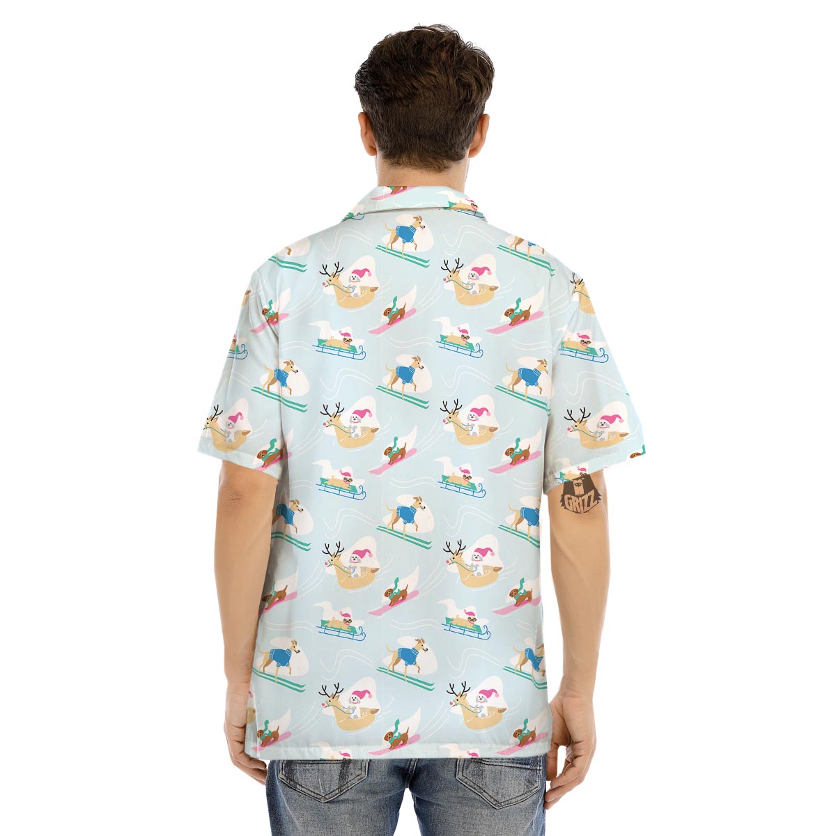 Dog Skiing Print Pattern Men's Hawaiian Shirt-grizzshop