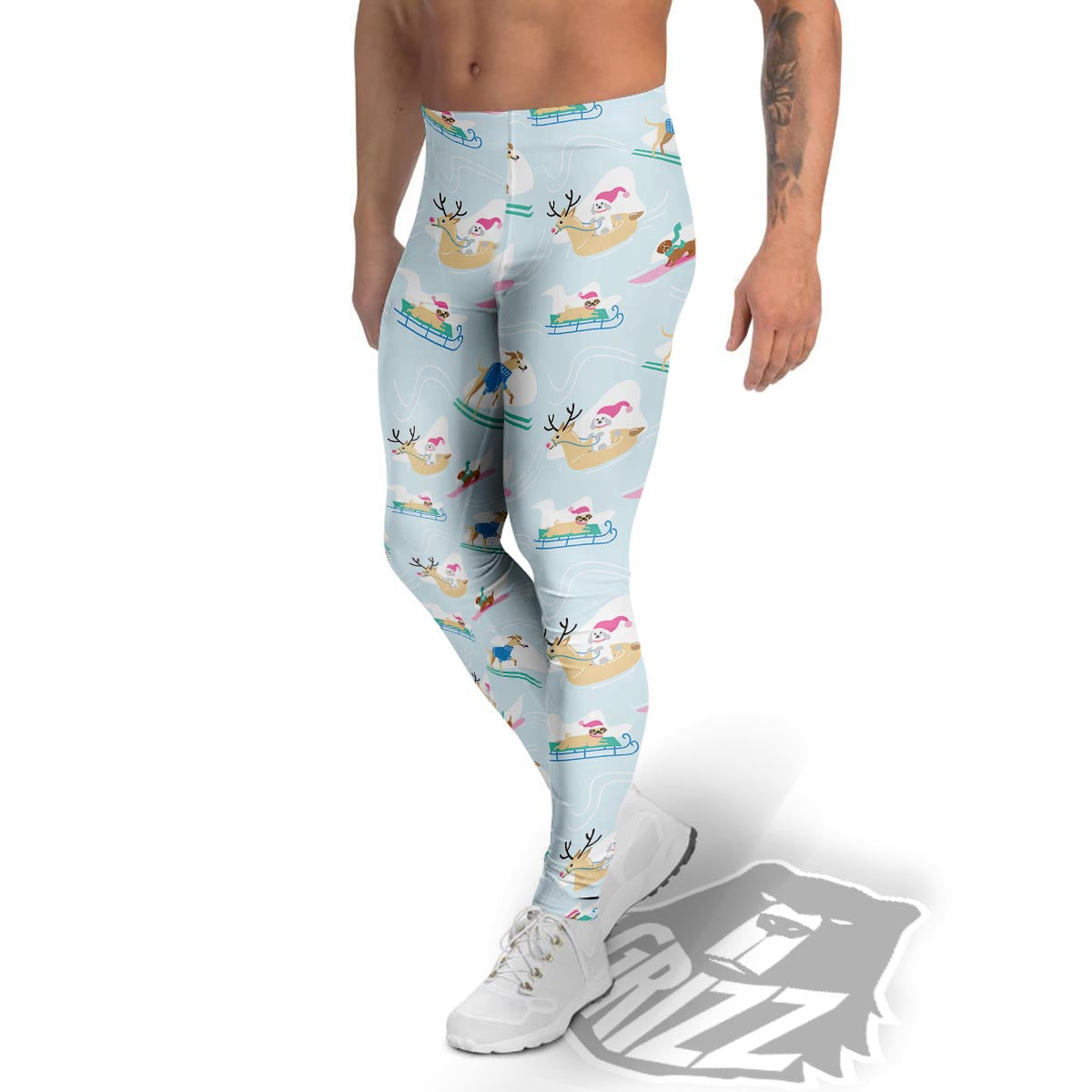 Dog Skiing Print Pattern Men's Leggings-grizzshop