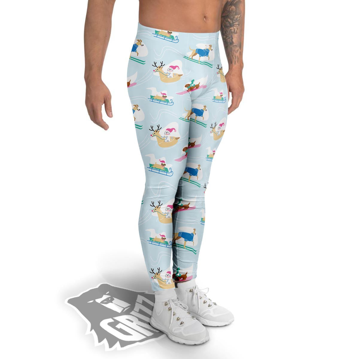 Dog Skiing Print Pattern Men's Leggings-grizzshop
