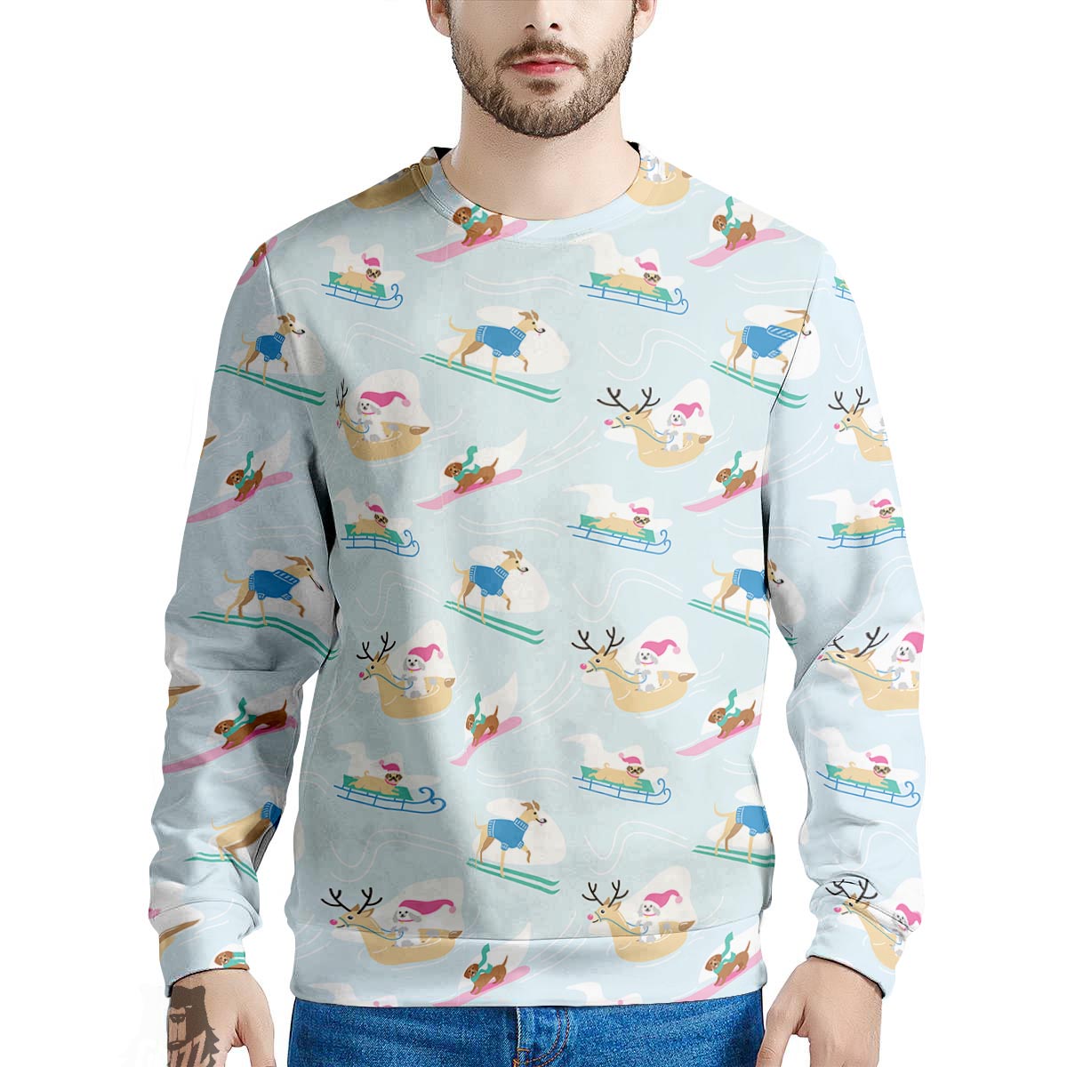 Dog Skiing Print Pattern Men's Sweatshirt-grizzshop