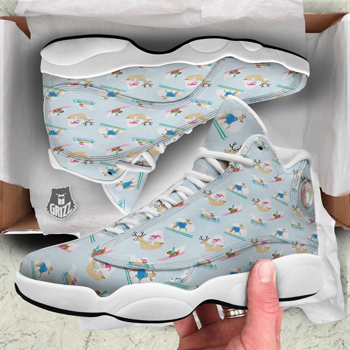 Dog Skiing Print Pattern White Basketball Shoes-grizzshop