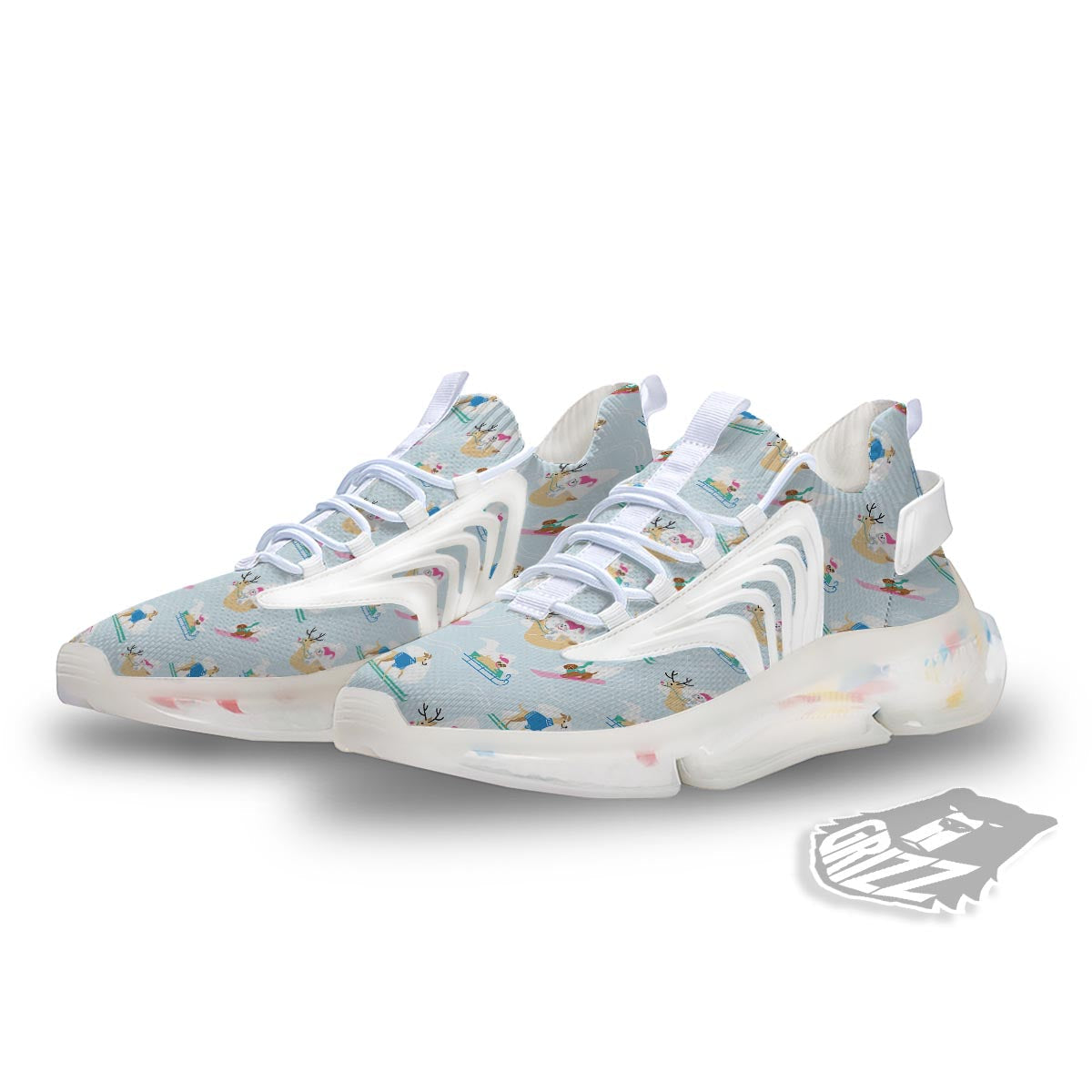 Dog Skiing Print Pattern White Gym Shoes-grizzshop
