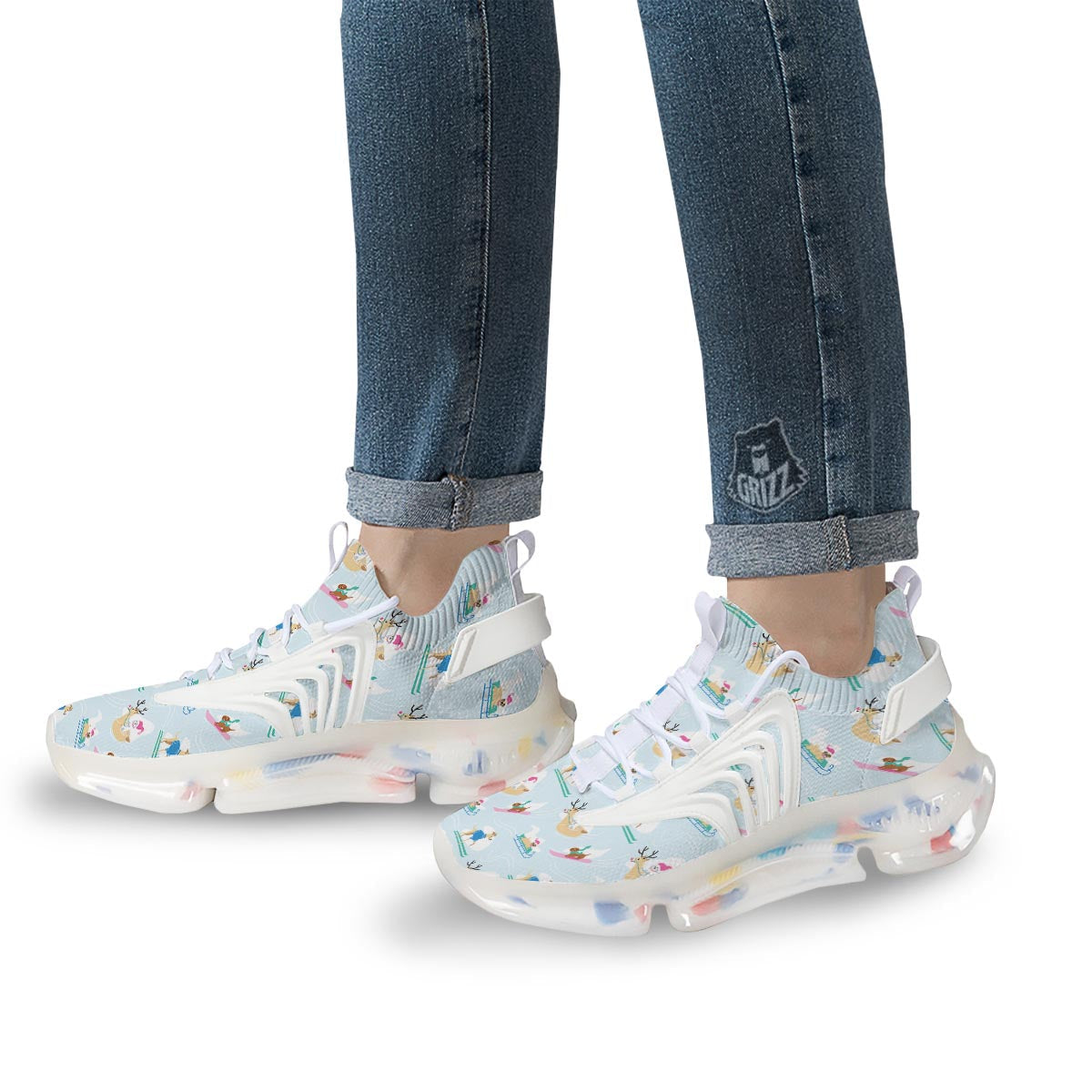Dog Skiing Print Pattern White Gym Shoes-grizzshop