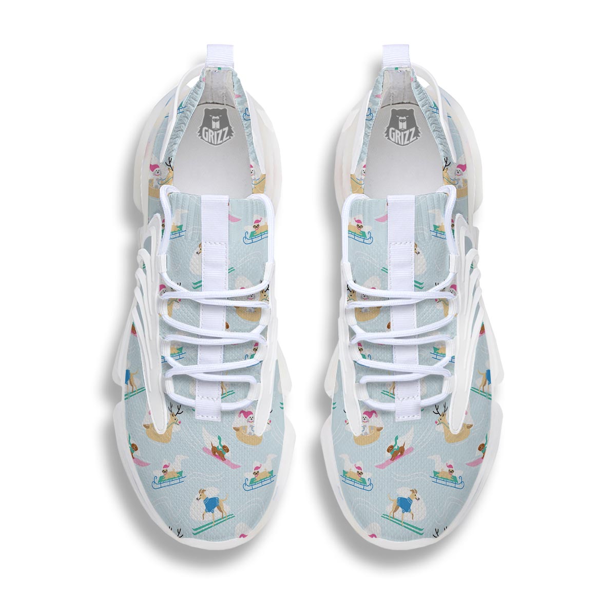 Dog Skiing Print Pattern White Gym Shoes-grizzshop