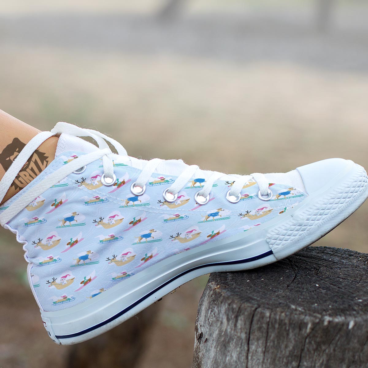 Dog Skiing Print Pattern White High Top Shoes-grizzshop