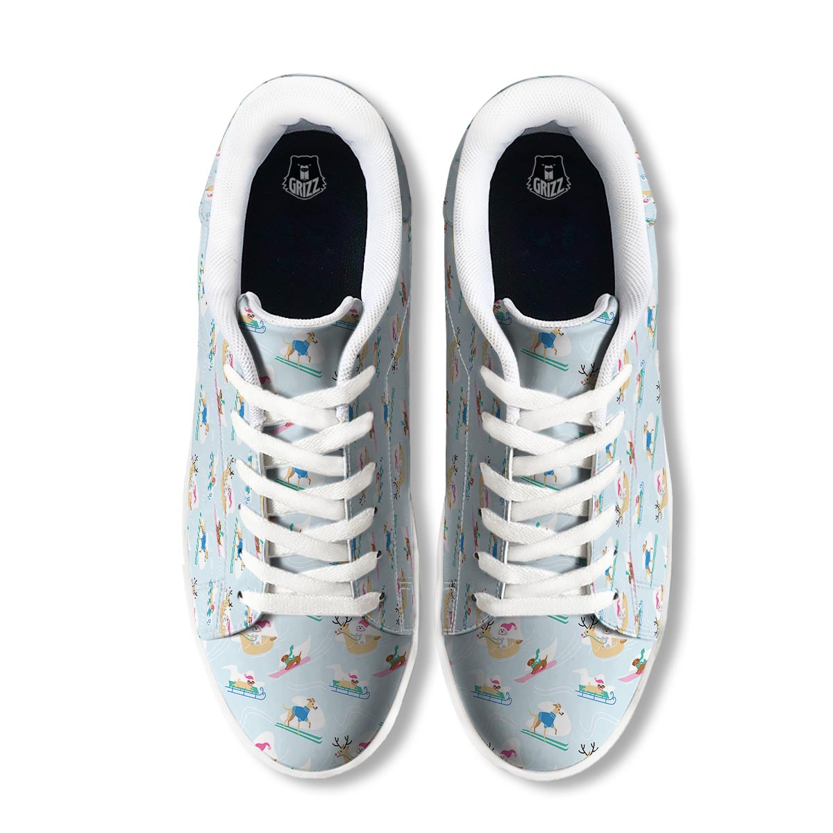 Dog Skiing Print Pattern White Low Top Sneakers-grizzshop