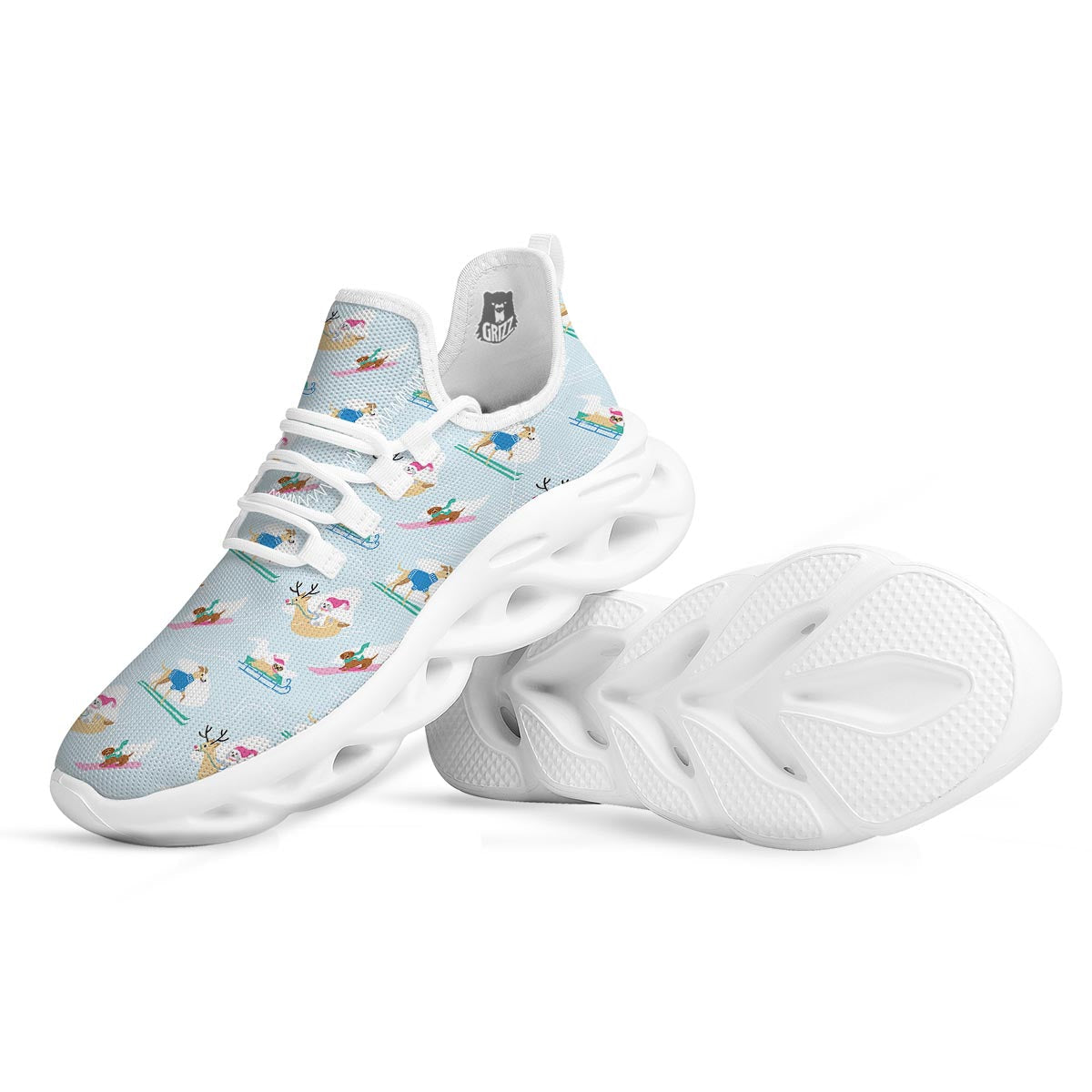 Dog Skiing Print Pattern White Running Shoes-grizzshop