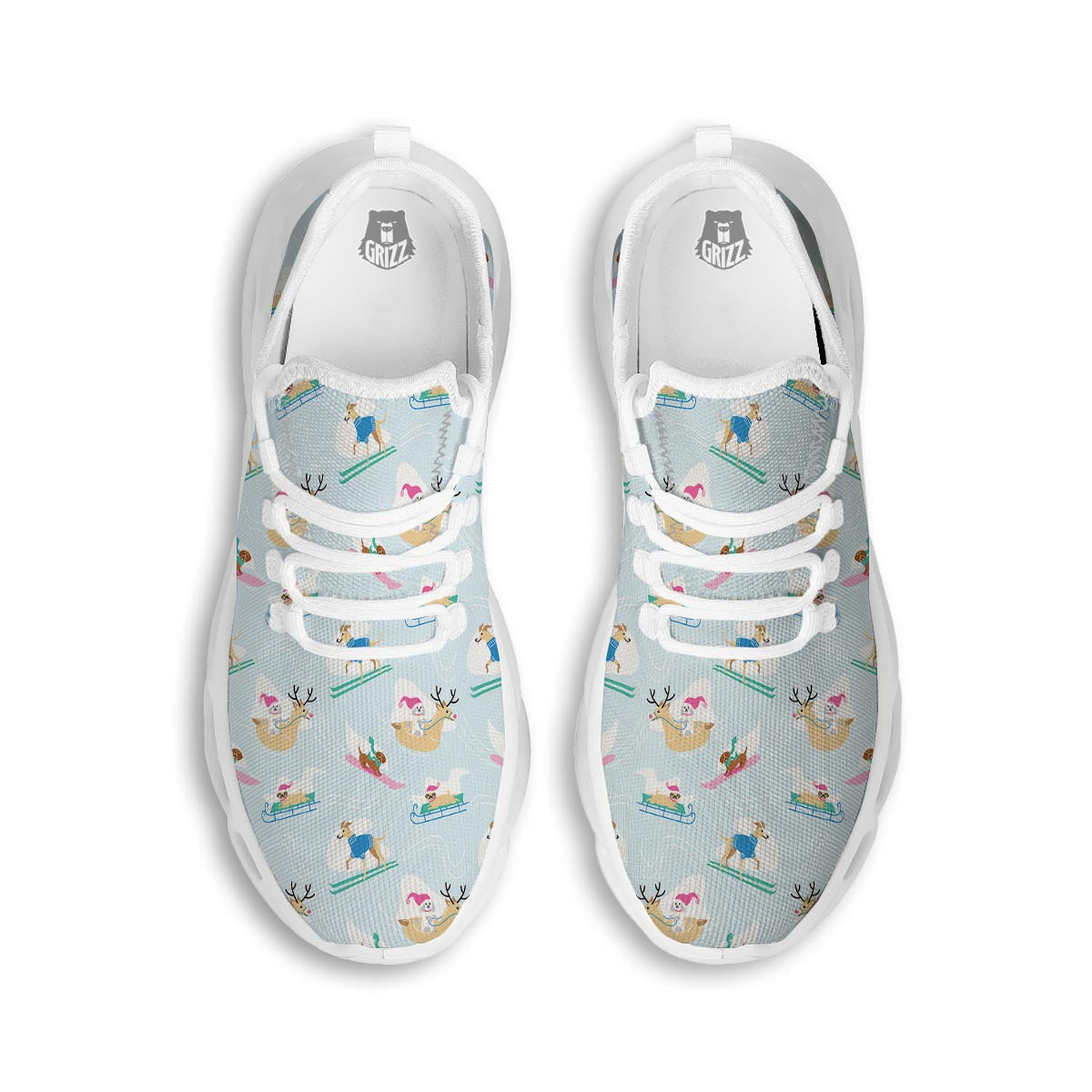 Dog Skiing Print Pattern White Running Shoes-grizzshop