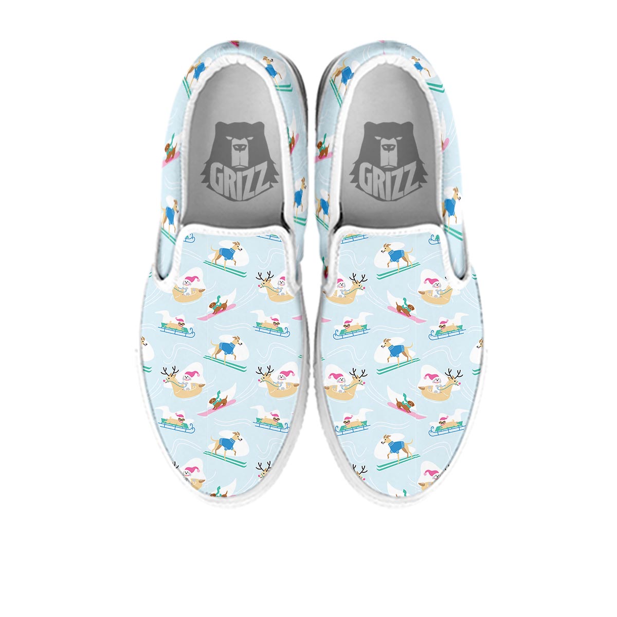 Dog Skiing Print Pattern White Slip On Shoes-grizzshop