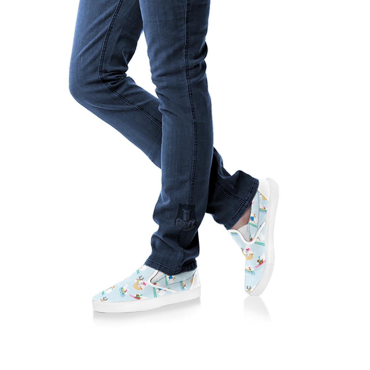 Dog Skiing Print Pattern White Slip On Shoes-grizzshop