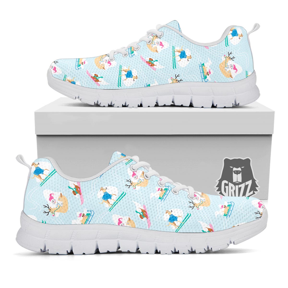 Dog Skiing Print Pattern White Sneaker-grizzshop
