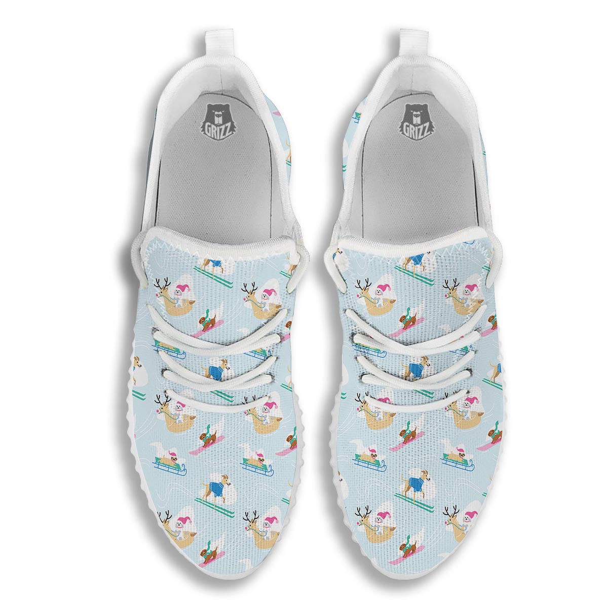 Dog Skiing Print Pattern White Walking Shoes-grizzshop