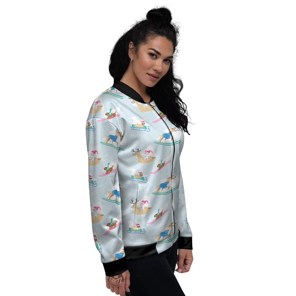 Dog Skiing Print Pattern Women's Bomber Jacket-grizzshop