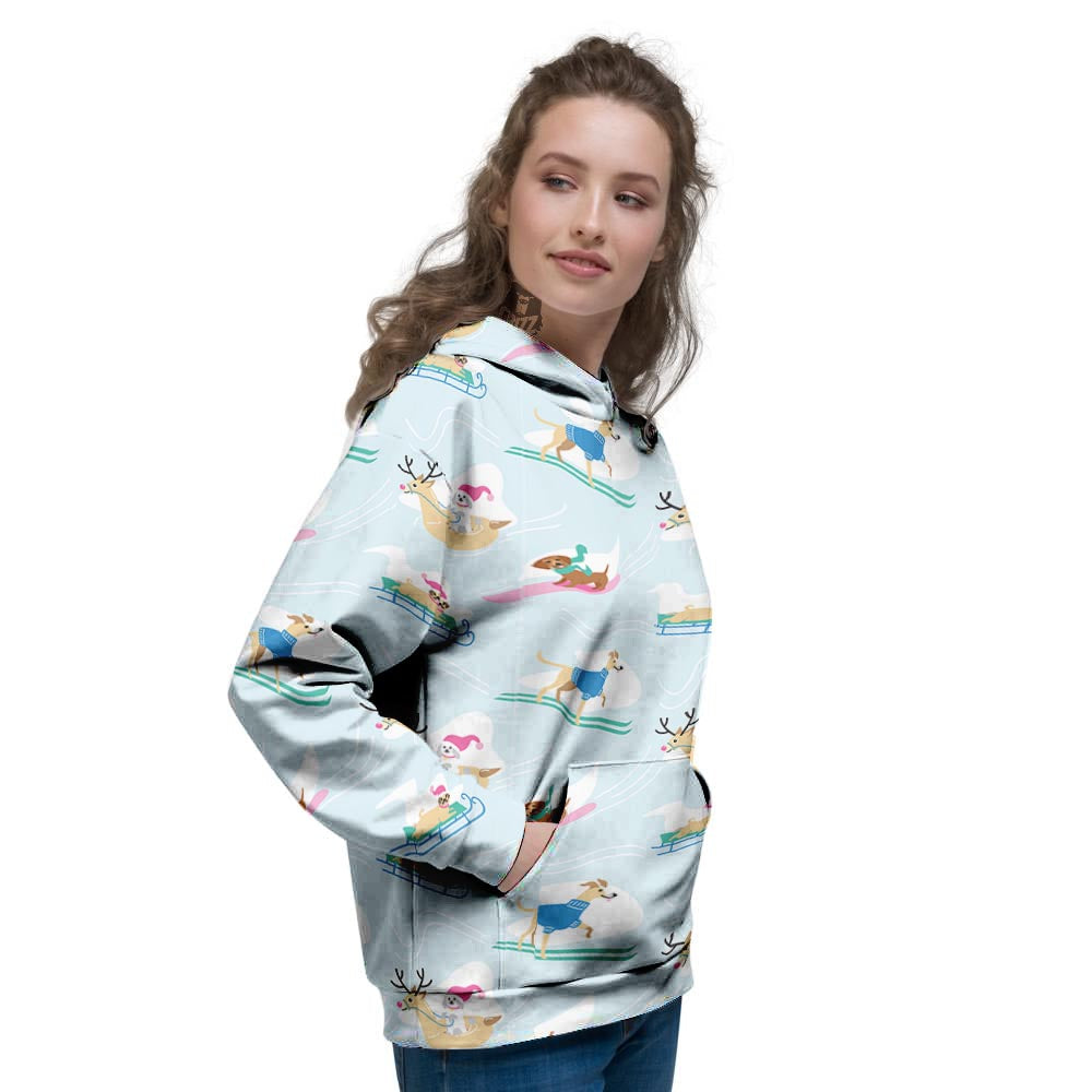 Dog Skiing Print Pattern Women's Hoodie-grizzshop