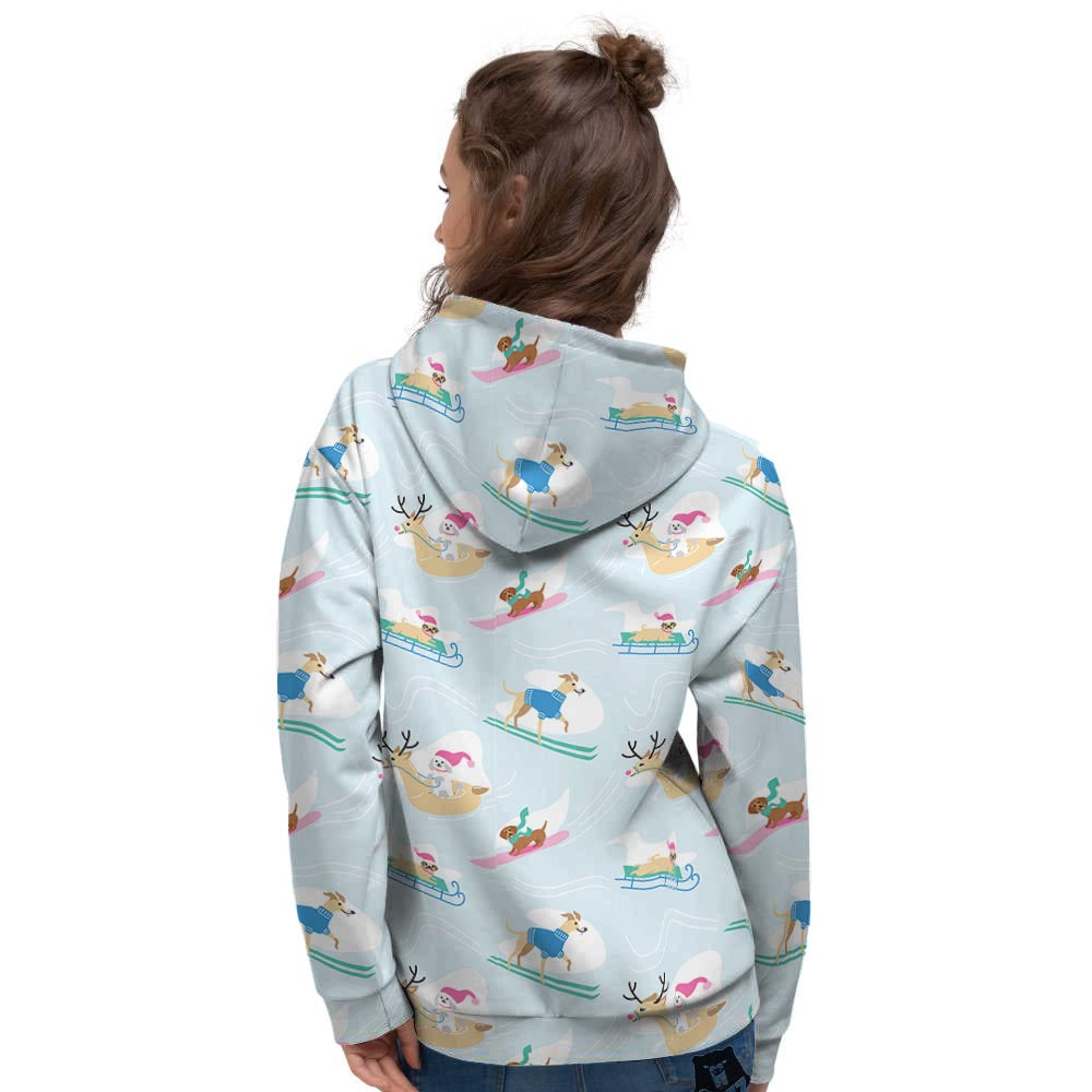 Dog Skiing Print Pattern Women's Hoodie-grizzshop