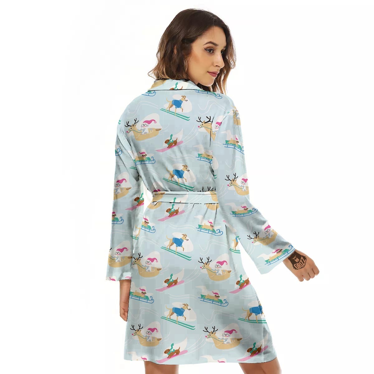 Dog Skiing Print Pattern Women's Robe-grizzshop