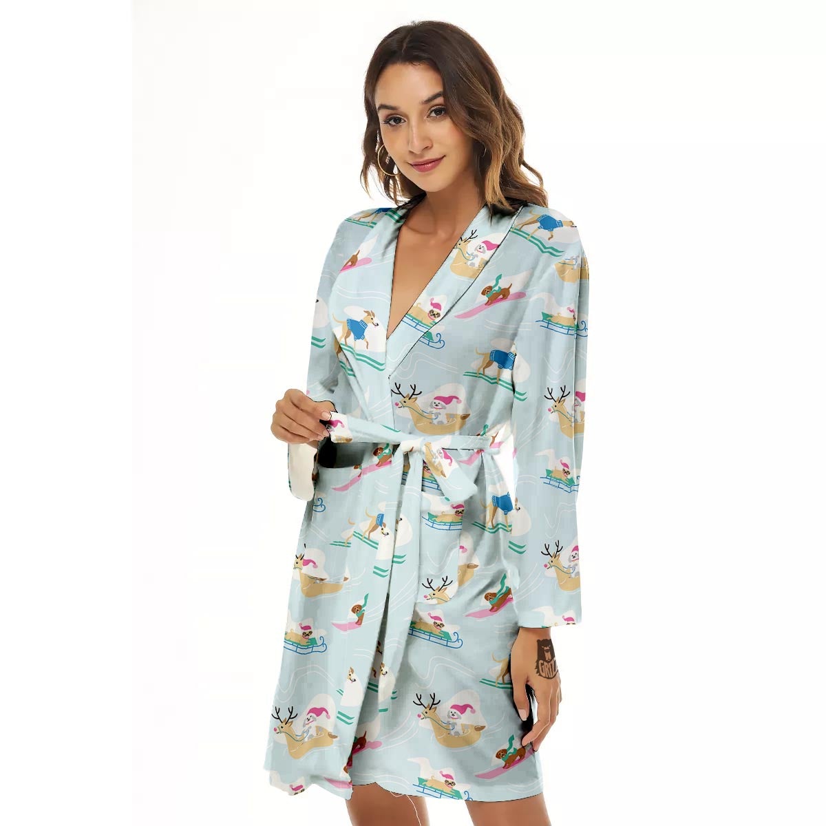 Dog Skiing Print Pattern Women's Robe-grizzshop