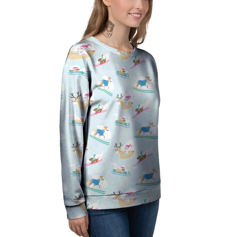 Dog Skiing Print Pattern Women's Sweatshirt-grizzshop
