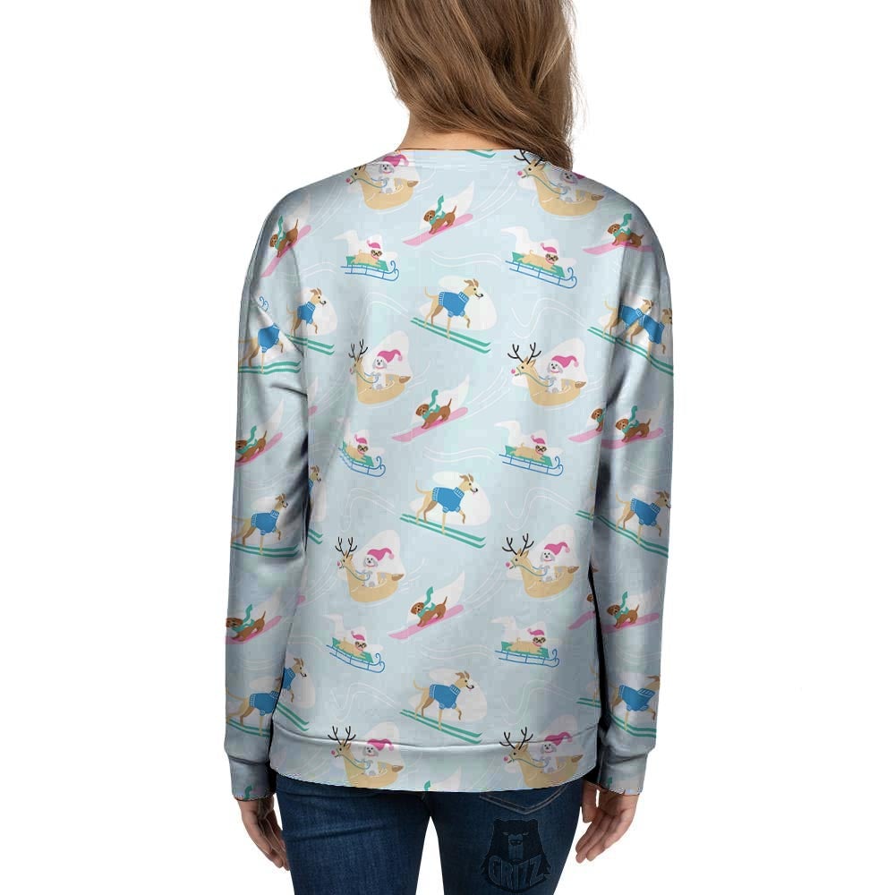 Dog Skiing Print Pattern Women's Sweatshirt-grizzshop