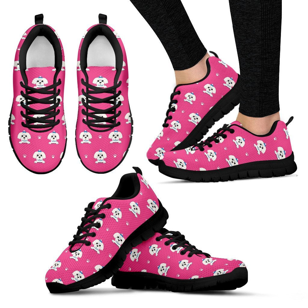 Dog Maltese Puppy Pattern Print Black Sneaker Shoes For Men Women-grizzshop
