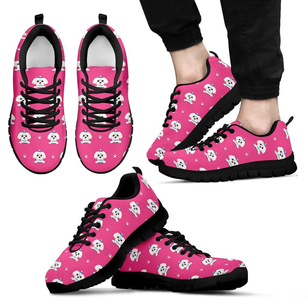 Dog Maltese Puppy Pattern Print Black Sneaker Shoes For Men Women-grizzshop