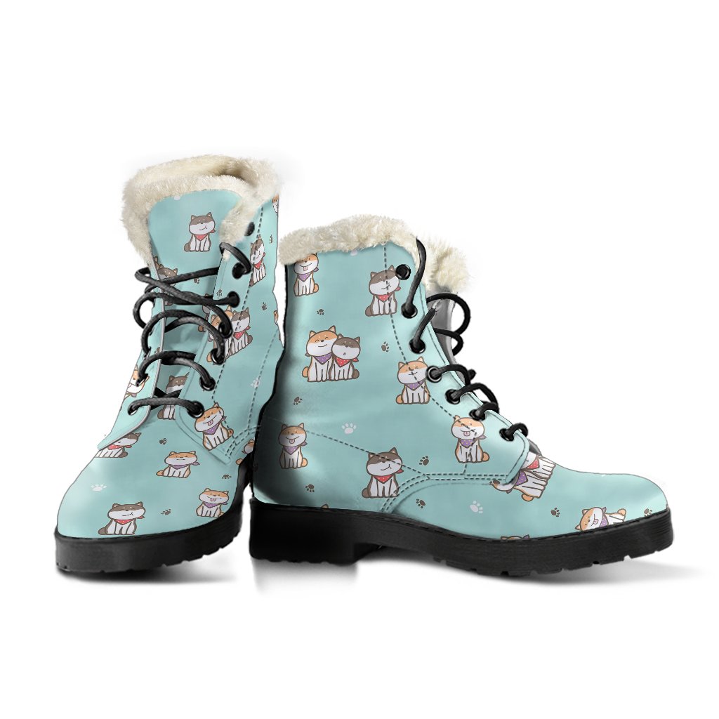 Dog Pupppy Shiba Inu Pattern Print Comfy Winter Boots-grizzshop