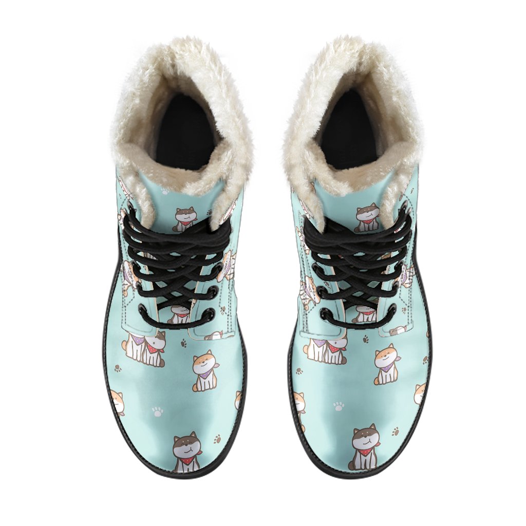 Dog Pupppy Shiba Inu Pattern Print Comfy Winter Boots-grizzshop