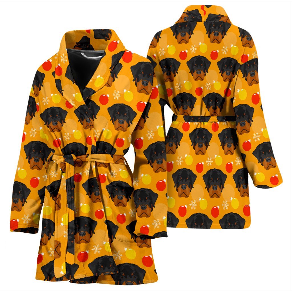 Dog Rottweiler Pattern Print Women Long Robe-grizzshop