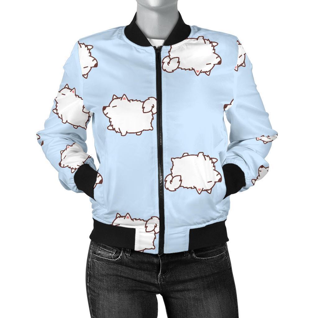Dog Somoyed Pattern Print Women Casual Bomber Jacket-grizzshop