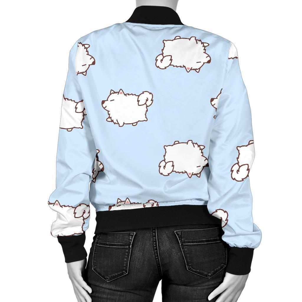 Dog Somoyed Pattern Print Women Casual Bomber Jacket-grizzshop