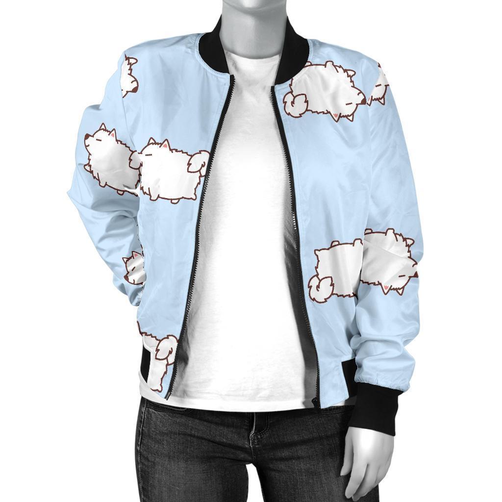 Dog Somoyed Pattern Print Women Casual Bomber Jacket-grizzshop
