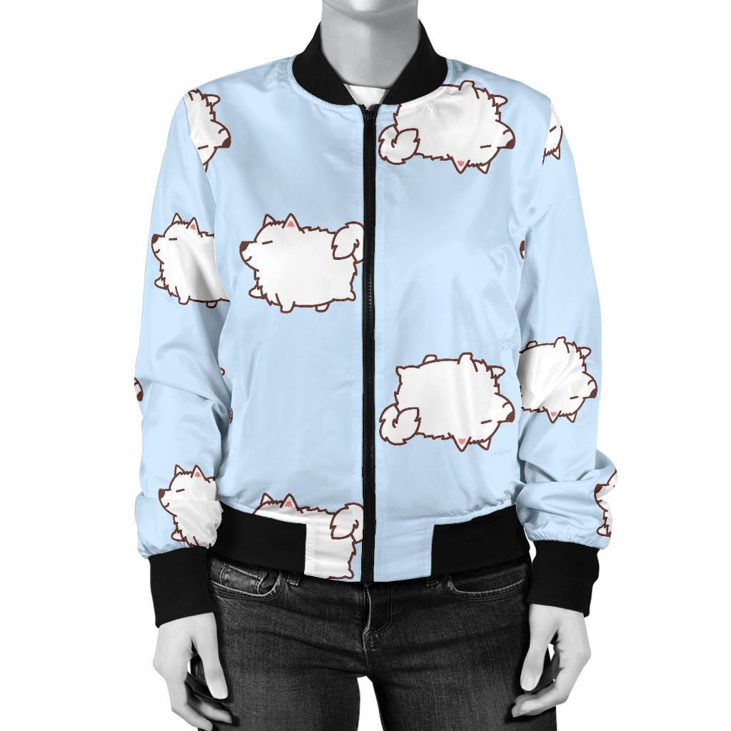 Dog Somoyed Pattern Print Women Casual Bomber Jacket-grizzshop